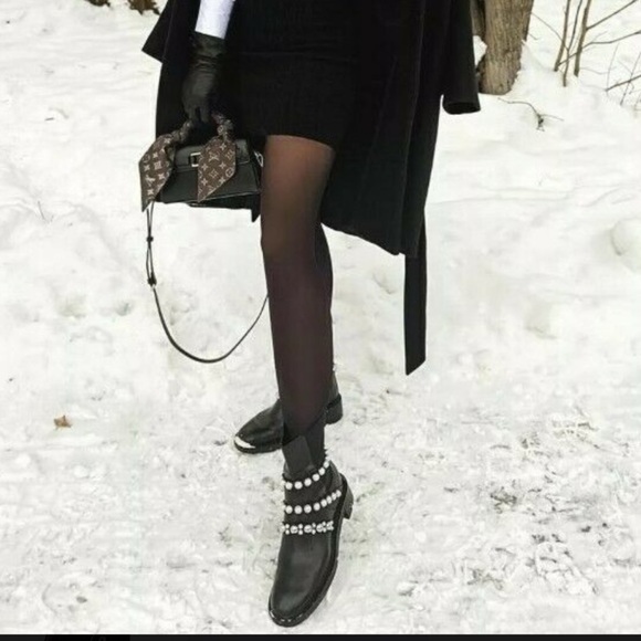 ZARA PEARL STRAP LOW HEELED LEATHER ANKLE BOOTS - Picture 8 of 13